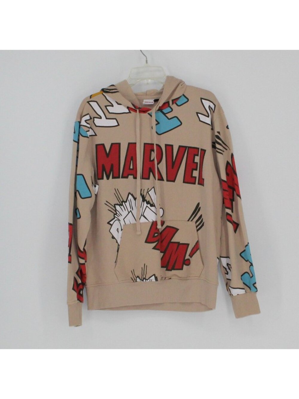 Marvel Beige Pullover Hoodie With Comic Print Graphics Women Size Large